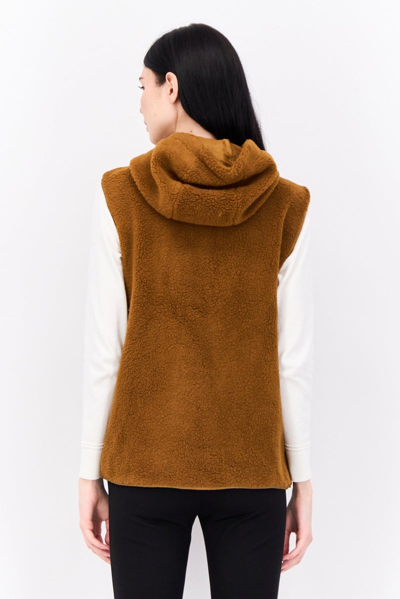 Asos Design Women Textured Sleeveless Sherpa Jacket, Brown  - Image 3