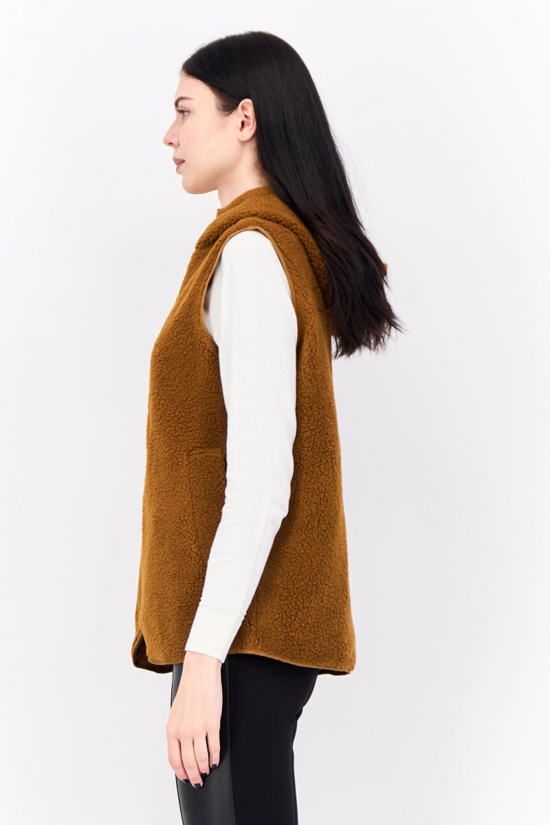 Asos Design Women Textured Sleeveless Sherpa Jacket, Brown  - Image 2