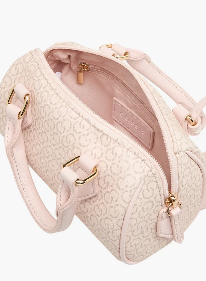 Celeste Monogram Print Crossbody Bag with Adjustable Strap and Zip Closure