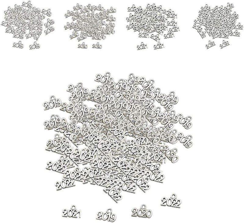 klarako 100pcs Antique Silver Number Charms New Year Pendants Xmas Tree Orments - Silver, 2021 - Image 3