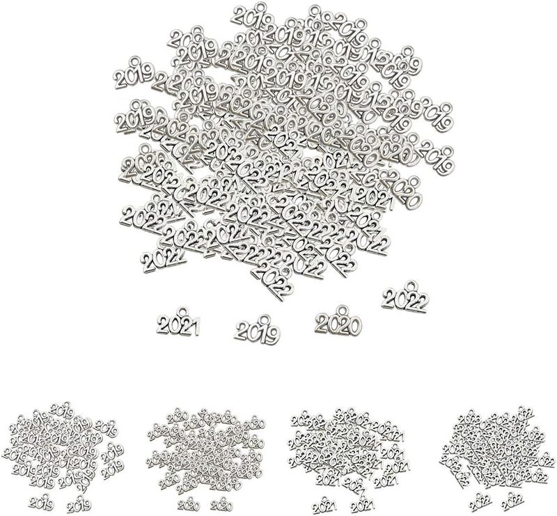 klarako 100pcs Antique Silver Number Charms New Year Pendants Xmas Tree Orments - Silver, 2021 - Image 4