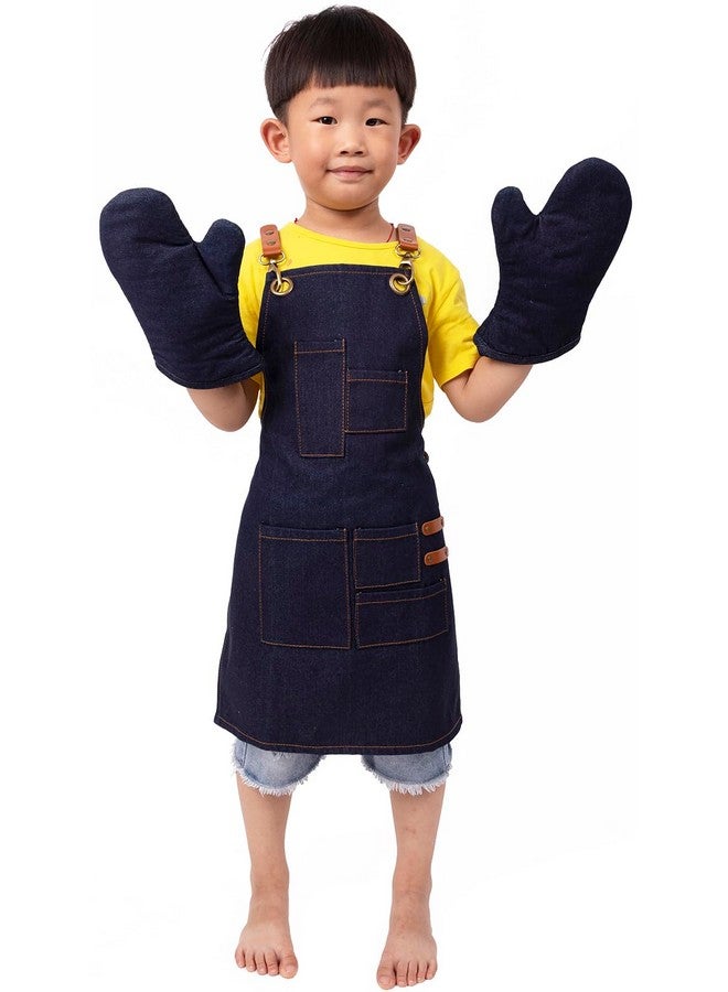 ستيفاني إمبورتس مريلة مطبخ للجنسين من ستيفاني إمبورتس مع جيوب وقفازات فرن (دينيم أزرق - للأطفال) - Image 3