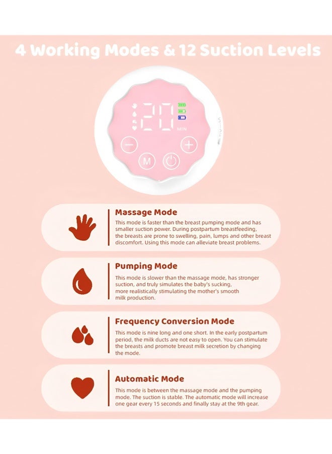 chiteng Electric Hands-Free Breast Pumps, Wearable Breast Pump with 4 Modes, 12 Levels, LCD Display, Memory Function Rechargeable with Massage and Pumping Mode 24mm Flange - Image 4