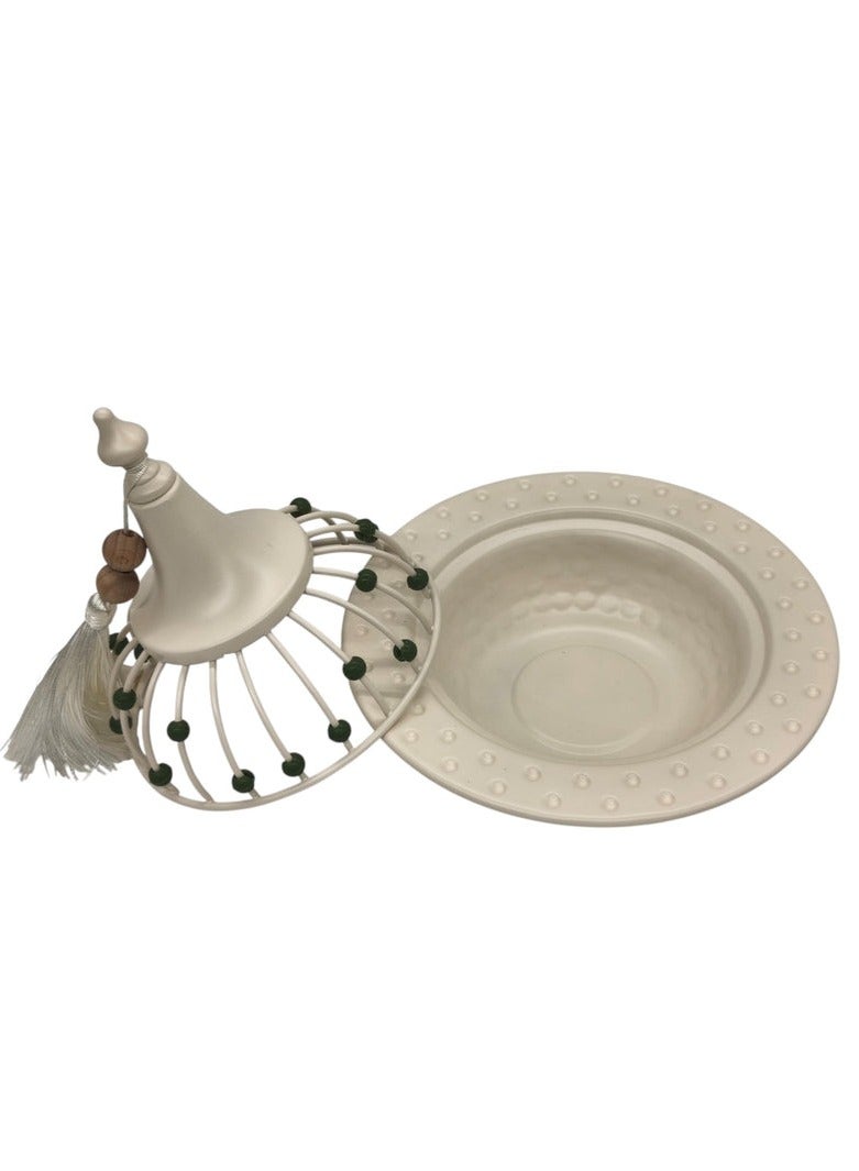 AKDC Metal Tajine with Lid 21cm*20cm, White with Green Beads - Image 2
