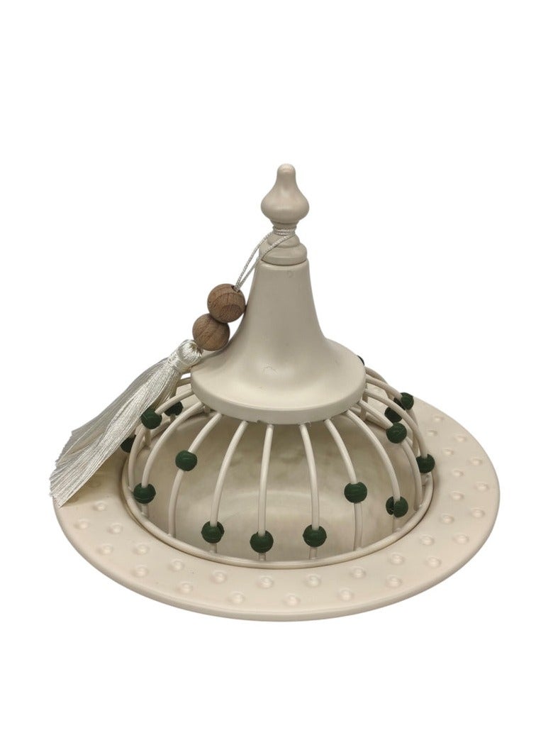 AKDC Metal Tajine with Lid 21cm*20cm, White with Green Beads - Image 1