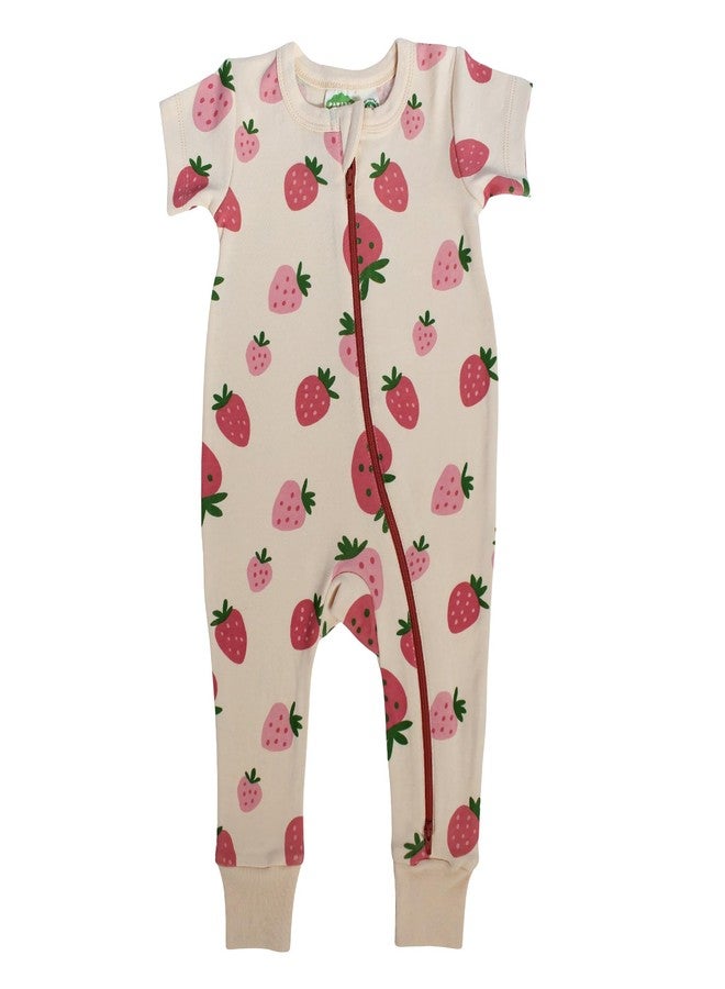 PARADE Organic Signature Print '2-Way' Zip Romper - Short Sleeve Strawberries 6-12 Months - Image 1