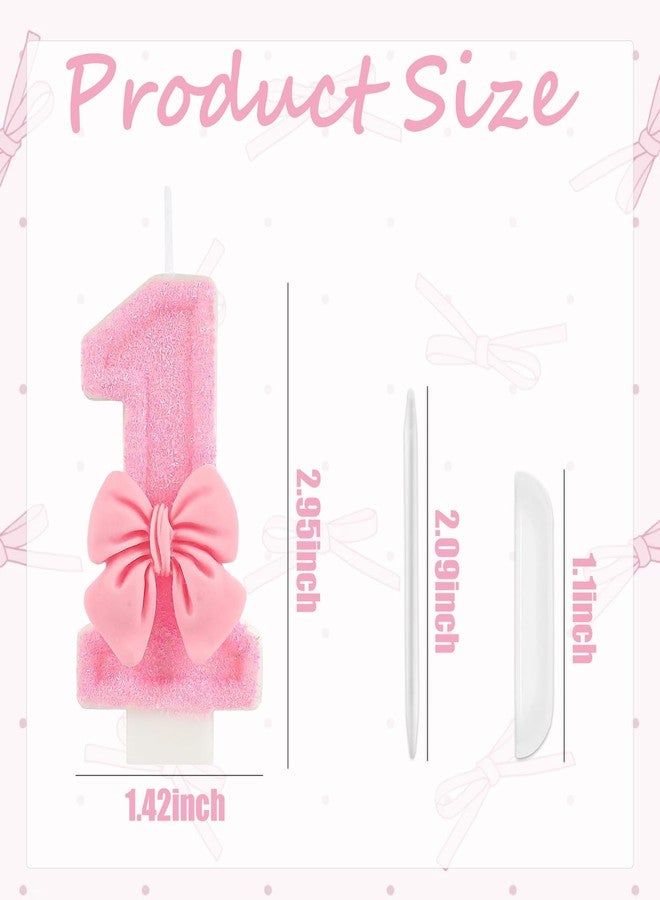 Hazyore Pink Bowknot Number 1 Birthday Candle, Pink Bowknot Cake Topper, 1st Birthday Anniversary Party Decor for Girls Women - Image 2