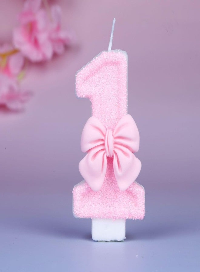 Hazyore Pink Bowknot Number 1 Birthday Candle, Pink Bowknot Cake Topper, 1st Birthday Anniversary Party Decor for Girls Women - Image 3
