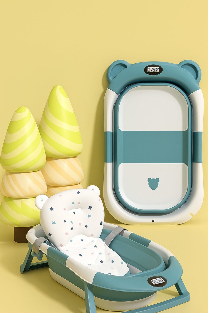 مونوج حوض استحمام للأطفال مع مقياس حرارة وفتحة تصريف للأطفال حديثي الولادة وحتى سن 40 شهرًا - Image 2