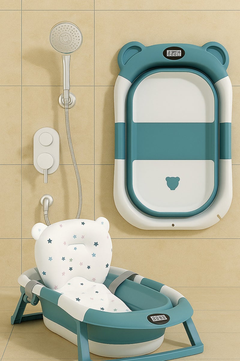 مونوج حوض استحمام للأطفال مع مقياس حرارة وفتحة تصريف للأطفال حديثي الولادة وحتى سن 40 شهرًا - Image 4