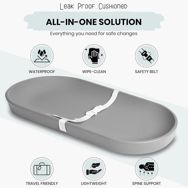 Mimelon Diaper Changing Pad Baby Item Peanut Changing Mat With Raised Sides And Belt Lightweight Portable wipeable changing pad with Wipe-clean Surface - Image 2