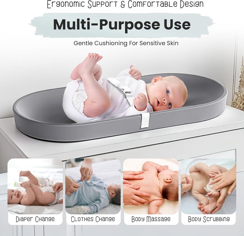Mimelon Diaper Changing Pad Baby Item Peanut Changing Mat With Raised Sides And Belt Lightweight Portable wipeable changing pad with Wipe-clean Surface - Image 3