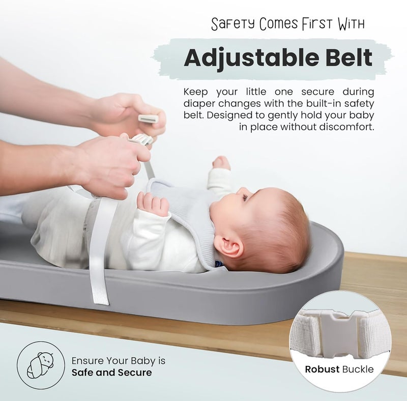 Mimelon Diaper Changing Pad Baby Item Peanut Changing Mat With Raised Sides And Belt Lightweight Portable wipeable changing pad with Wipe-clean Surface - Image 5