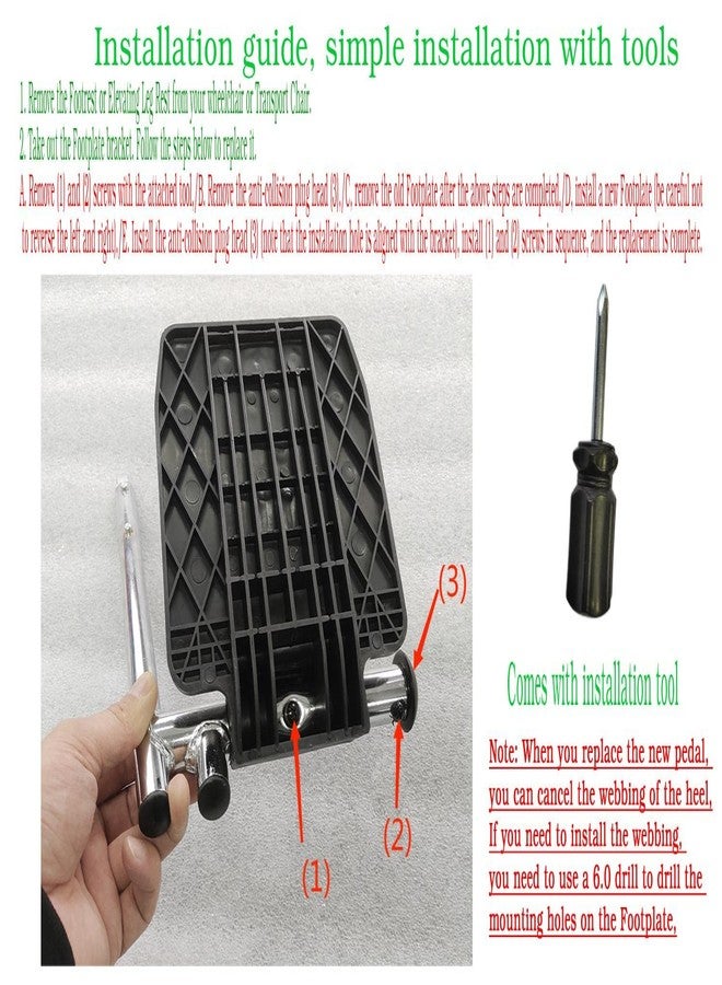ComsenMed Universal Wheelchair Footplate - Replacement Parts, Foot Rest,fits Drive Blue Streak,Silver Sport 1-2, Cruiser III,Other Wheelchairs with Elevating or Elevated Leg Rests and Footplates, (1Ea, Black) - Image 5