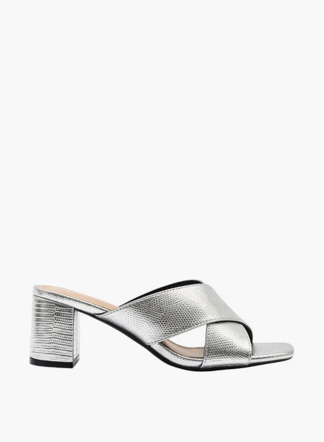 سيليست صنادل نسائية بكعب عريض بأشرطة متقاطعة بنقش بارز