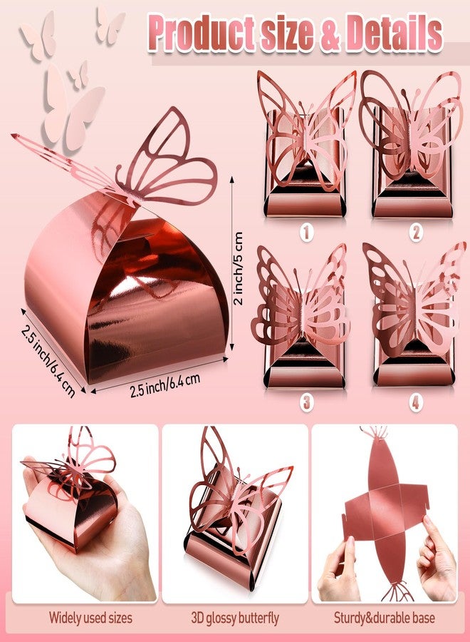 مايتيز علب هدايا حفلات صغيرة من مايتيز، 50 قطعة، مزينة بفراشات معدنية مزينة بالليزر، مثالية لحفلات أعياد الميلاد، وحفلات الزفاف، وحفلات استقبال المولود، وحفلات الحلوى، وحقائب الهدايا الورقية، وأكياس التغليف، وحفلات الزفاف، وحفلات التعميد، وأعياد الميلاد، وحفلات الشاي (ذهبي وردي). - Image 2