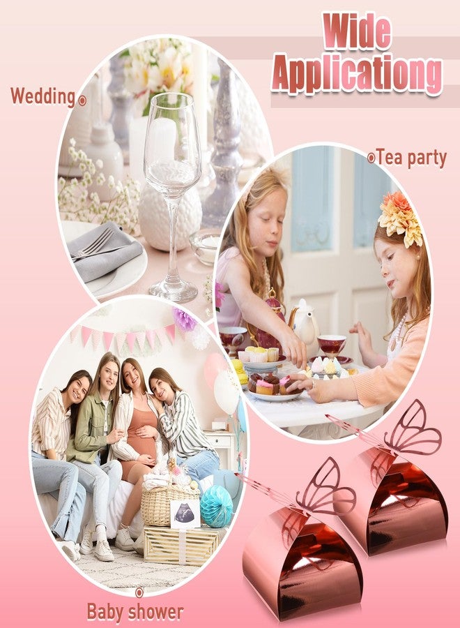 مايتيز علب هدايا حفلات صغيرة من مايتيز، 50 قطعة، مزينة بفراشات معدنية مزينة بالليزر، مثالية لحفلات أعياد الميلاد، وحفلات الزفاف، وحفلات استقبال المولود، وحفلات الحلوى، وحقائب الهدايا الورقية، وأكياس التغليف، وحفلات الزفاف، وحفلات التعميد، وأعياد الميلاد، وحفلات الشاي (ذهبي وردي). - Image 3