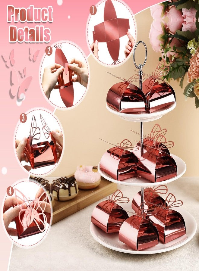 مايتيز علب هدايا حفلات صغيرة من مايتيز، 50 قطعة، مزينة بفراشات معدنية مزينة بالليزر، مثالية لحفلات أعياد الميلاد، وحفلات الزفاف، وحفلات استقبال المولود، وحفلات الحلوى، وحقائب الهدايا الورقية، وأكياس التغليف، وحفلات الزفاف، وحفلات التعميد، وأعياد الميلاد، وحفلات الشاي (ذهبي وردي). - Image 5