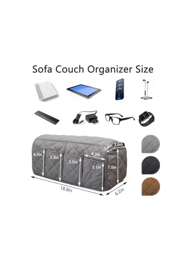 The Bros Non-Slip Sofa Armrest Organizer with 14 Pockets, Arm Chair Bedside Caddy Storage for Recliner Couch, TV Remote Control, Cell Phone, Magazines (Grey)  - Image 2