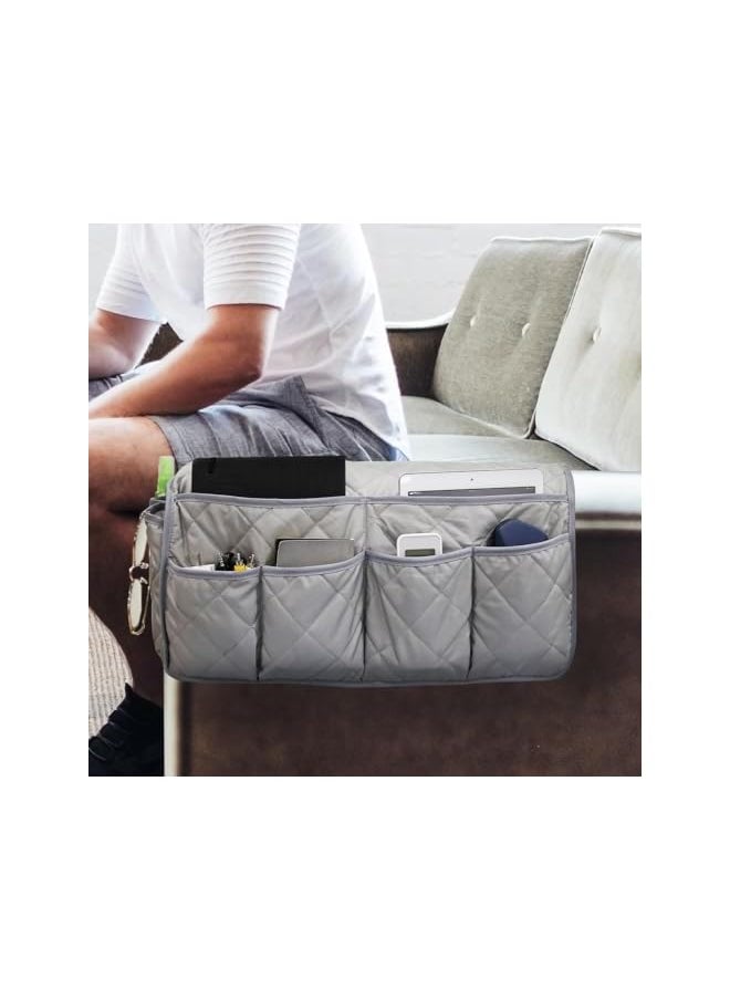 The Bros - Non-Slip Sofa Armrest Organizer with 14 Pockets, Arm Chair Bedside Caddy Storage for Recliner Couch, TV Remote Control, Cell Phone, Magazines (Grey) - Image 1