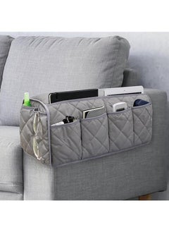 Non-Slip Sofa Armrest Organizer with 14 Pockets, Arm Chair Bedside Caddy Storage for Recliner Couch, TV Remote Control, Cell Phone, Magazines (Grey)