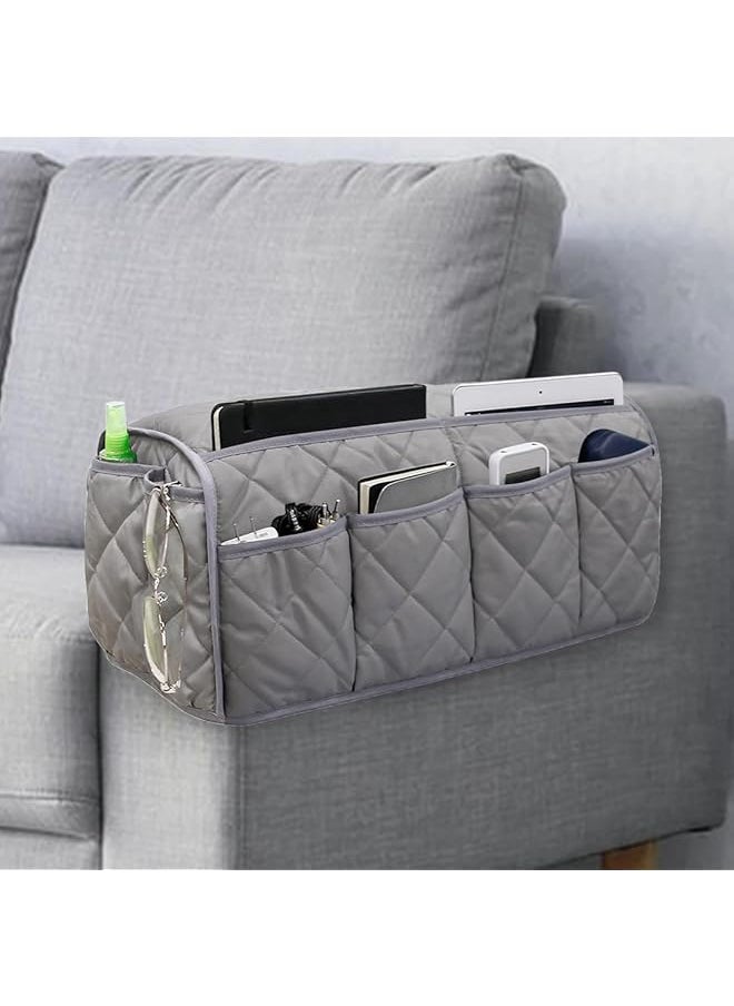 The Bros Non-Slip Sofa Armrest Organizer with 14 Pockets, Arm Chair Bedside Caddy Storage for Recliner Couch, TV Remote Control, Cell Phone, Magazines (Grey)  - Image 1