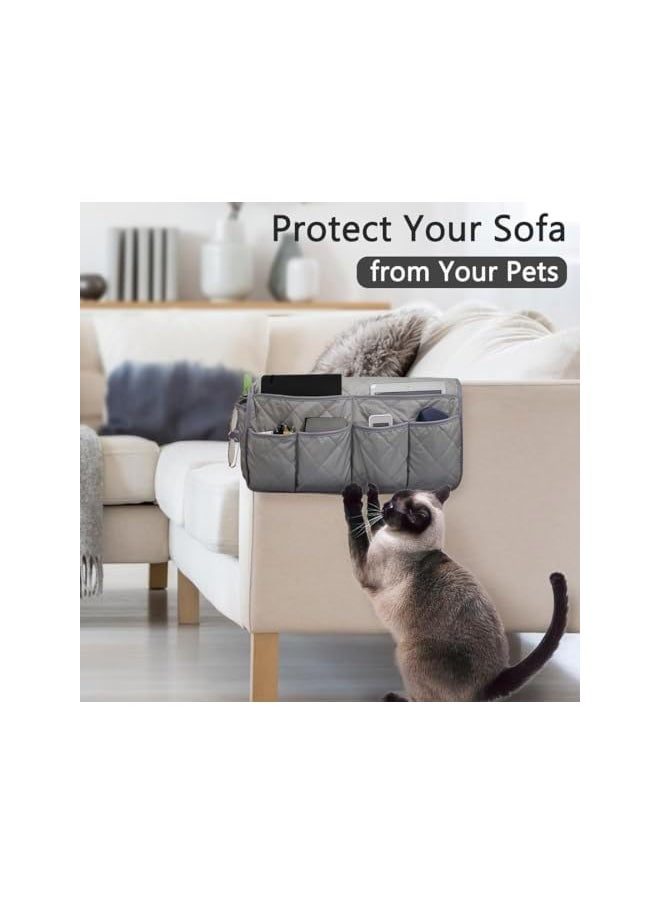 The Bros Non-Slip Sofa Armrest Organizer with 14 Pockets, Arm Chair Bedside Caddy Storage for Recliner Couch, TV Remote Control, Cell Phone, Magazines (Grey)  - Image 5