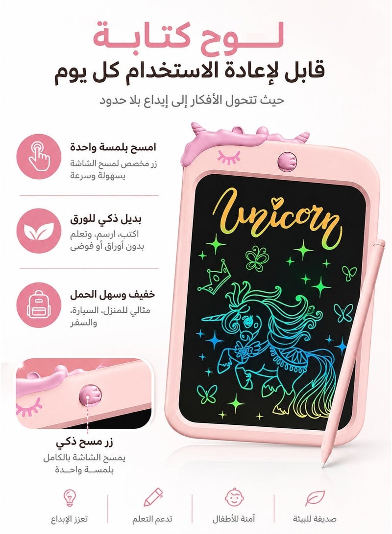 10-inch LCD Writing Tablet for Kids, Colorful Toddlers Toys Drawing Board, Educational Girls Toys, Unicorn Doodle Board for 2-8 Year Olds, Boys Birthday Christmas Gifts - Pink - Image 5