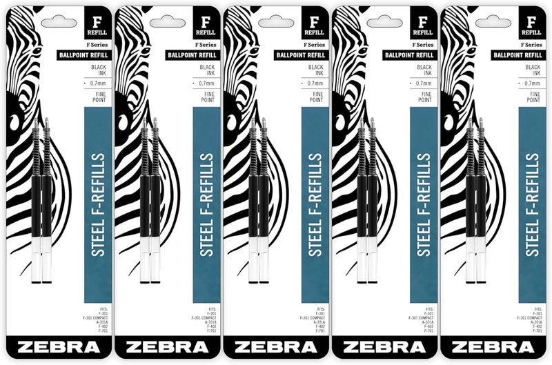 Zebra Pen F-Series Stainless Steel Ballpoint Refill, 10-Pack Blue Ink, 0.7mm Fine Point, Smooth Writing, Long-Lasting Ink Flow (50071) - Image 3