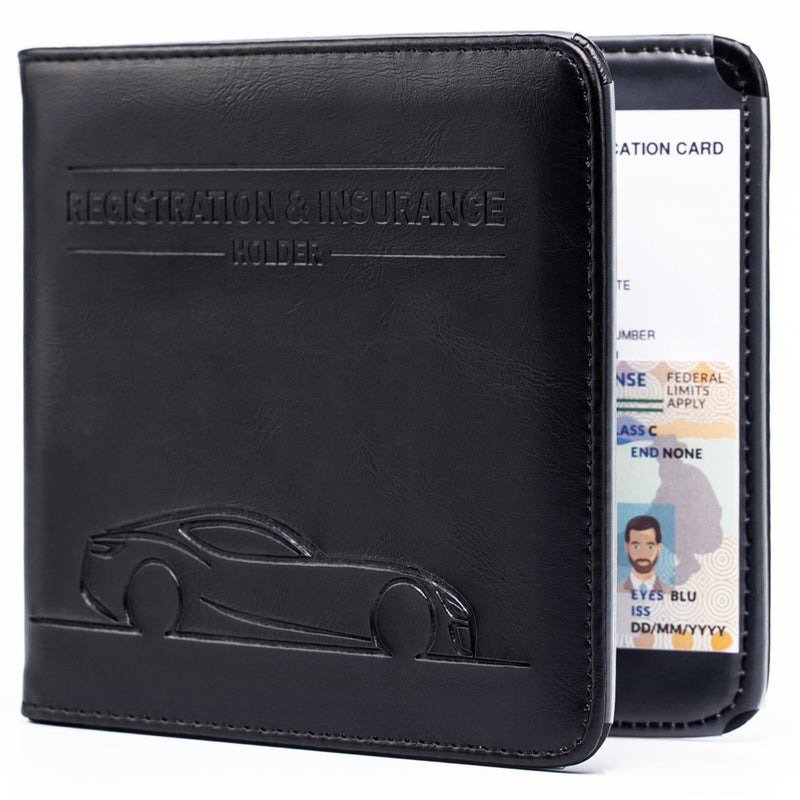 CANOPUS Car Registration and Insurance Holder Magnetic Closure Embossed Card Document Holder Vehicle Glove Box Organizer Wallet for Auto SUV Motorcycle Truck Waterproof Car Model - Image 3