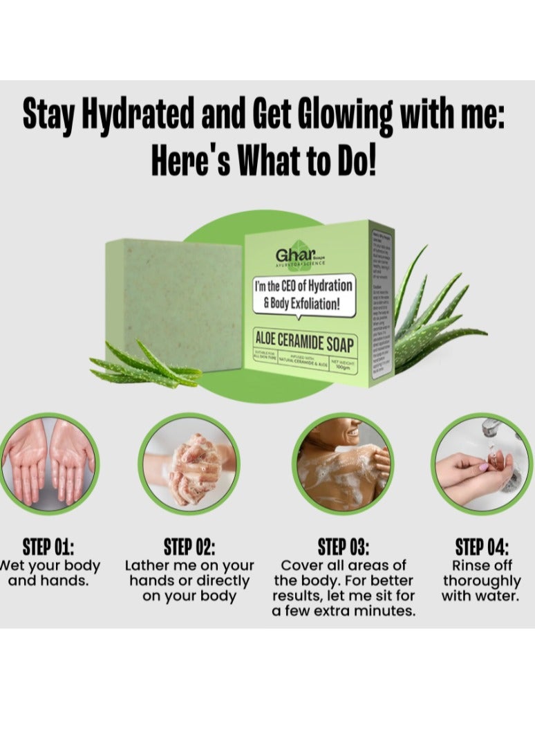 GHAR SOAP Ghar Soap Natural Aloe Vera Soap,Natural Handmade Soap,Herbal Bathing Soap For Healthy Skin,Natural Soap With Essential Oils|Made with Grape Seed Oil,Aloe Vera,Oats&Shea Butter Pack of 1 - Image 2