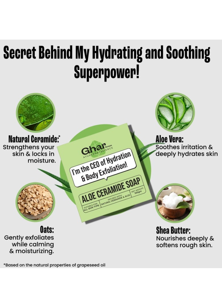 GHAR SOAP Ghar Soap Natural Aloe Vera Soap,Natural Handmade Soap,Herbal Bathing Soap For Healthy Skin,Natural Soap With Essential Oils|Made with Grape Seed Oil,Aloe Vera,Oats&Shea Butter Pack of 1 - Image 3