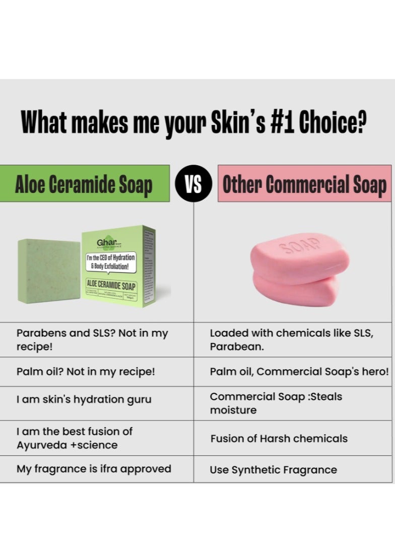 GHAR SOAP Ghar Soap Natural Aloe Vera Soap,Natural Handmade Soap,Herbal Bathing Soap For Healthy Skin,Natural Soap With Essential Oils|Made with Grape Seed Oil,Aloe Vera,Oats&Shea Butter Pack of 1 - Image 5