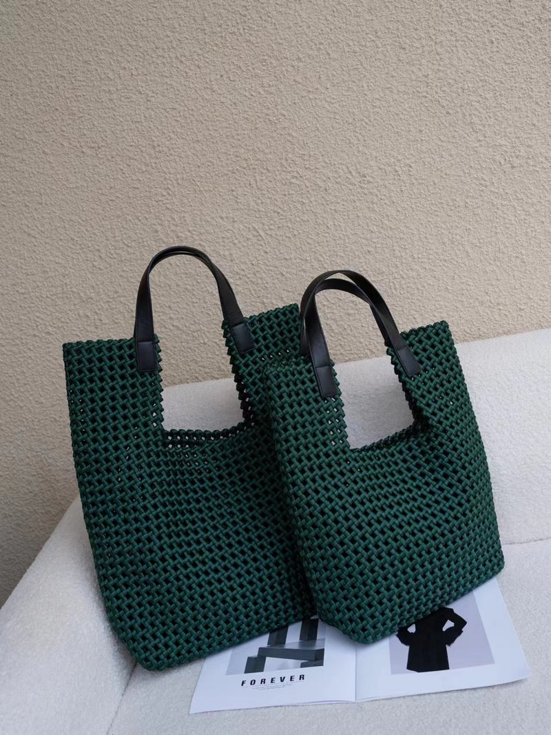 Light luxury hand-woven bag silk satin windmill knot hollow out niche design large capacity portable mother and child bag in stock - Image 1