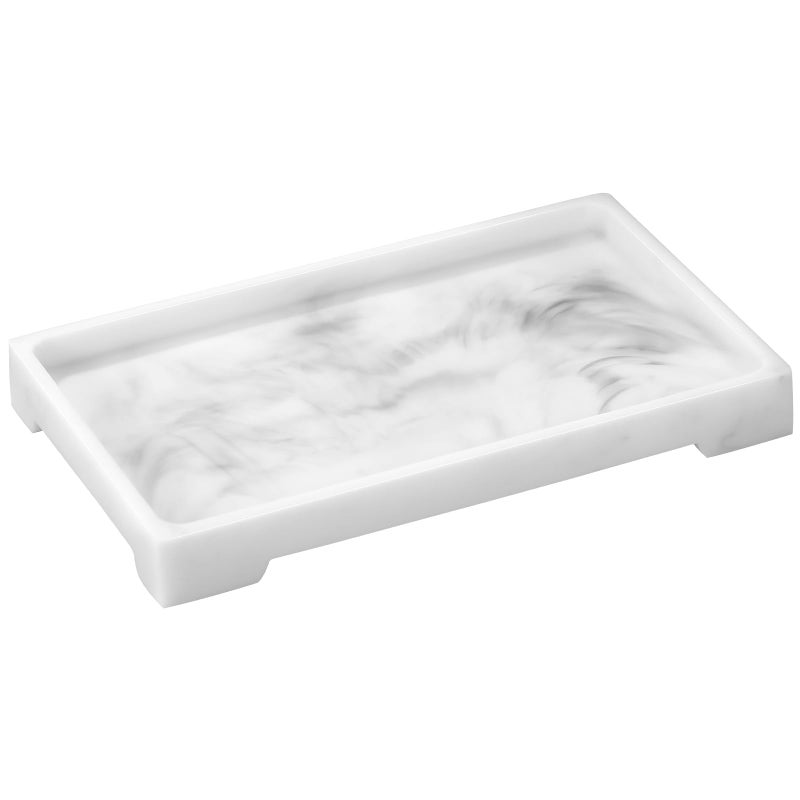 Luxspire Resin Vanity Tray, Bathroom Toilet Tank Storage Tray, 9.6 x 6 inch Kitchen Sink Trays Decorative Serving Tray, Vanity Countertop Organizer for Makeup Towel Perfume Holder, M, White Marble - Image 1