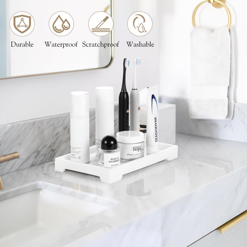 Luxspire Resin Vanity Tray, Bathroom Toilet Tank Storage Tray, 9.6 x 6 inch Kitchen Sink Trays Decorative Serving Tray, Vanity Countertop Organizer for Makeup Towel Perfume Holder, M, White Marble - Image 3