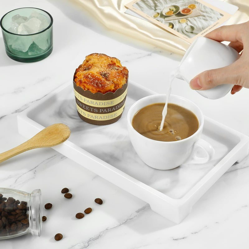 Luxspire Resin Vanity Tray, Bathroom Toilet Tank Storage Tray, 9.6 x 6 inch Kitchen Sink Trays Decorative Serving Tray, Vanity Countertop Organizer for Makeup Towel Perfume Holder, M, White Marble - Image 4