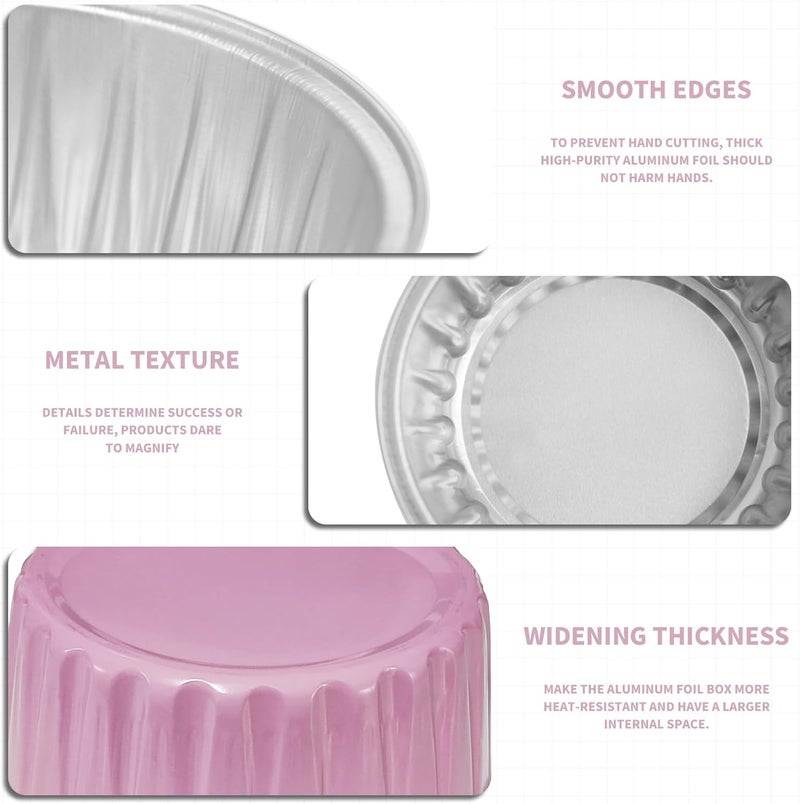 YOIYINI 50Pcs Mini Aluminum Foil Cupcake,5oz Baking Cups with Lids,Mini Cake Pans Disposable,Loaf Pans with Lids,Disposable Ramekins,Tin Cups Containers for Cupcake,Pudding,Muffin,Cheesecake (50, Pink - Image 3