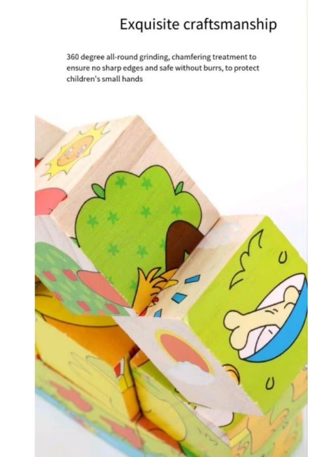 Toddler Wooden Toys Six Sided Picture Jigsaw Puzzles Building Blocks Toys Children's Educational Building Blocks Toys - Image 3