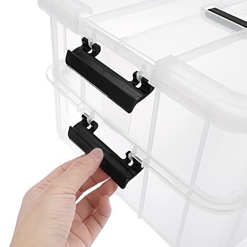 JUXYES 2-Tiers Stack Carry Storage Box With Handle, Transparent Stackable Storage Bin With Handle Lid Latching Storage Container for School & Office Supplies - Image 5