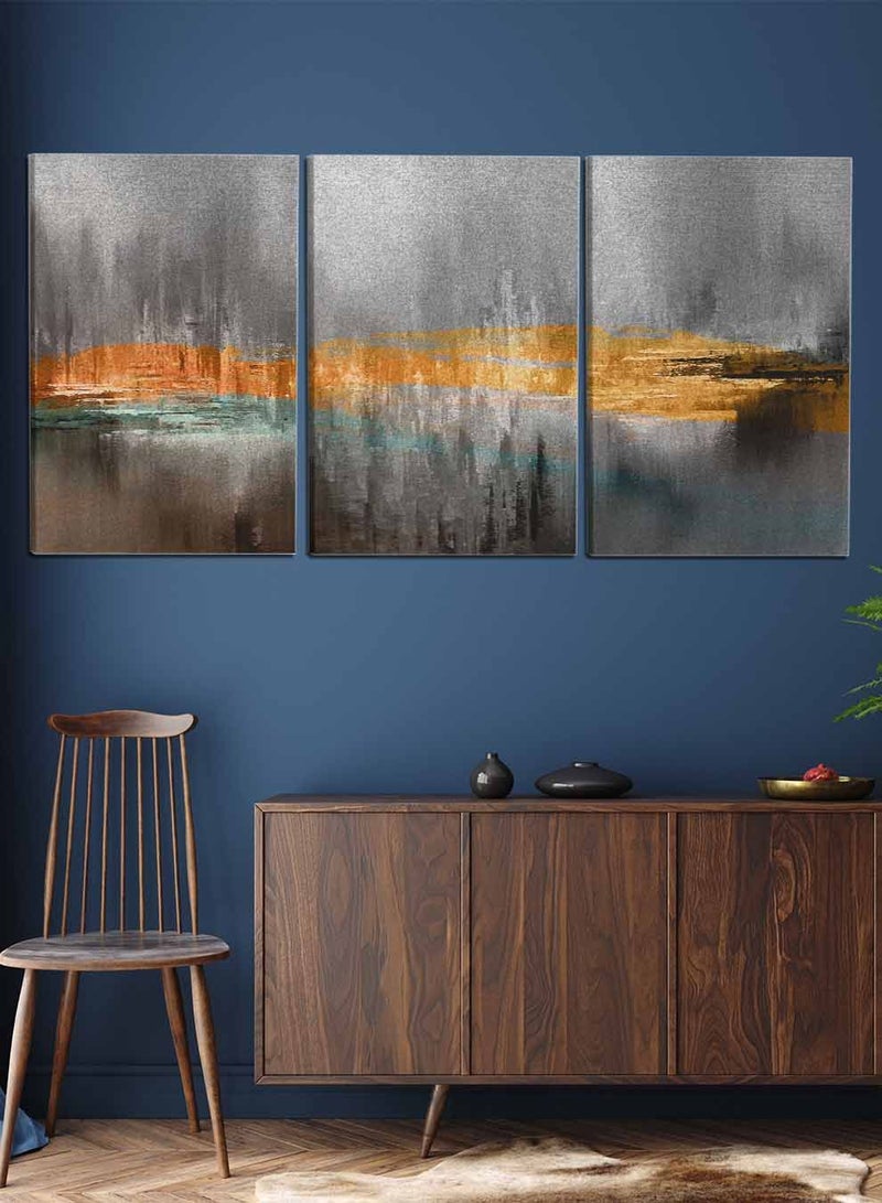 LOWHA مجموعة من 3 لوحات قماش مؤطرة مشدودة على إطار خشبي، لوحات زيتية تجريدية، للمنزل، غرفة المعيشة، ديكور المكتب - Image 4