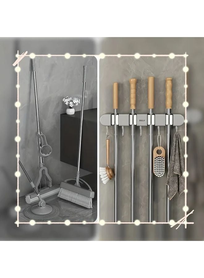 White Mop And Broom Wall Holder No Drill Install For Bathroom Garden Garage - Image 3