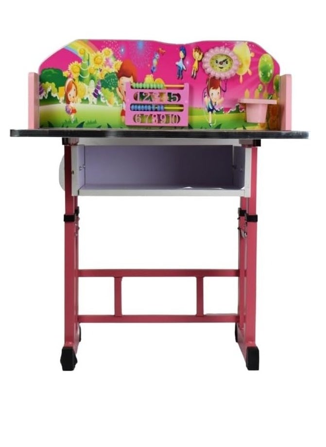 A desk for children and school students to study and write at home. It consists of a table and a chair that can be raised and lowered
