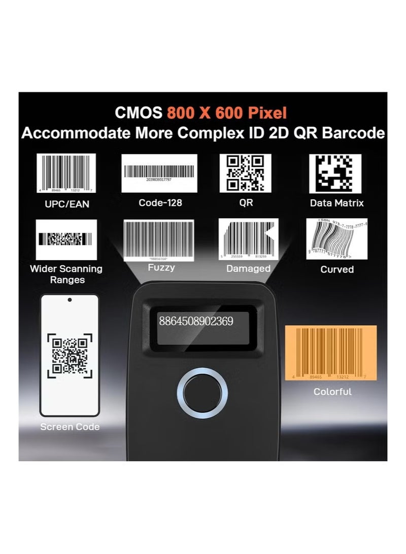WALALLA Portable Bluetooth Barcode Scanner - OLED Display 2D QR Code Reader, Handheld Solution for Retail, Warehouse & Mobile POS Applications - Image 4