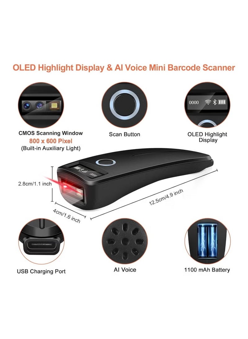 WALALLA Portable Bluetooth Barcode Scanner - OLED Display 2D QR Code Reader, Handheld Solution for Retail, Warehouse & Mobile POS Applications - Image 2