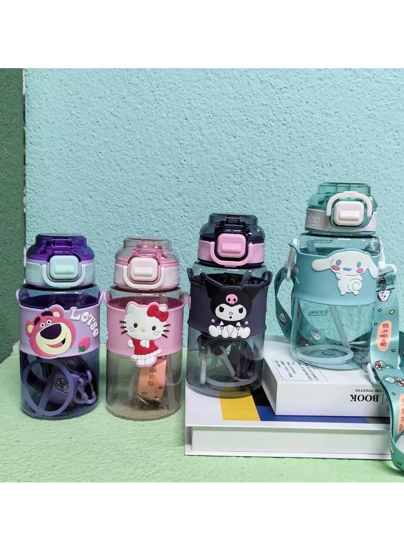 QSHOP 600ml Healthy Premium Quality Kids Water Bottle Acrylic Kids Cup Portable Baby Bottle with Straw, Fashion Design Large Capacity BPA Free Water Bottle for School, Shopping, Sports, Travel  - Image 2