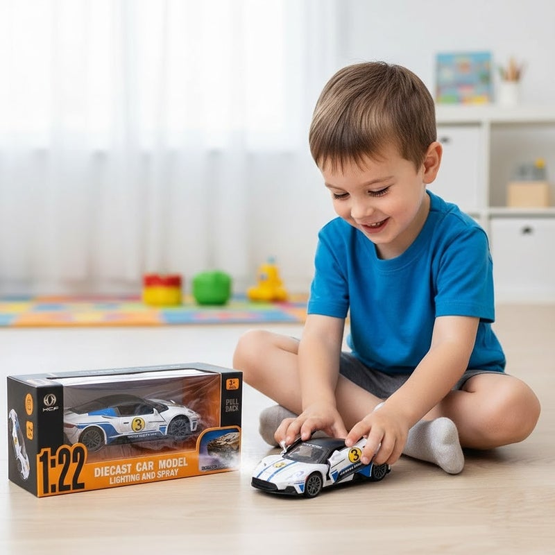 داي كاست سيارة رياضية بمقياس 1:22 معدنية مع موسيقى وأضواء - HCL-515 - Image 2