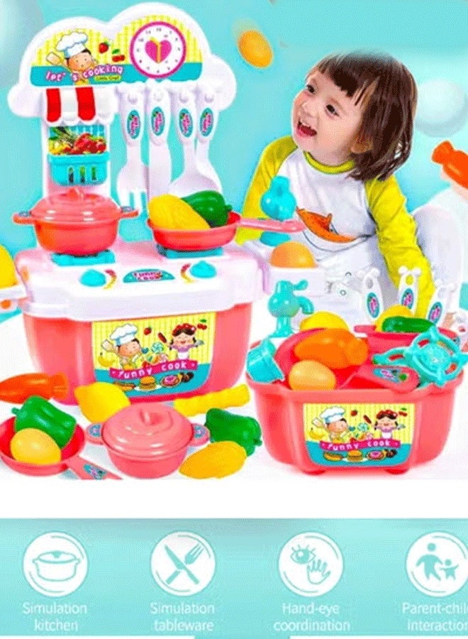 إيزي سو مجموعة ألعاب طبخ تفاعلية للأطفال مكونة من 22 قطعة، مجموعة أدوات مائدة طعام تعليمية للأولاد والبنات (وردي) - Image 1
