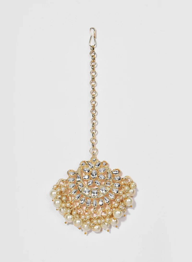 Sohi  White Pearl-Studded & Beaded Bridal Artificial Jewellery Set for Women | Best Price UAE