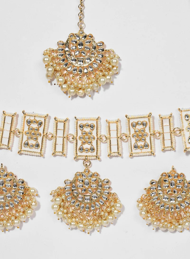 Sohi  White Pearl-Studded & Beaded Bridal Artificial Jewellery Set for Women | Best Price UAE